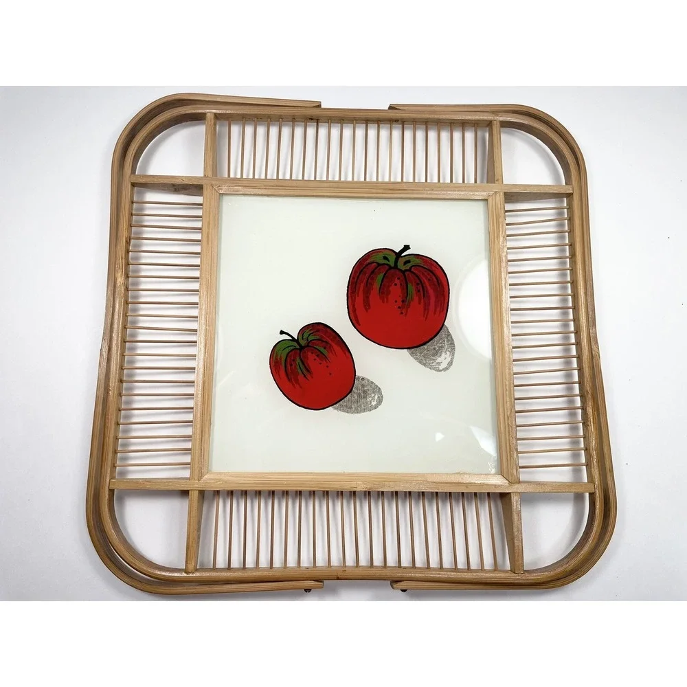 Vintage Tray Cheese Fruit Board Decorative Tray Basket‎ With Apples Print
